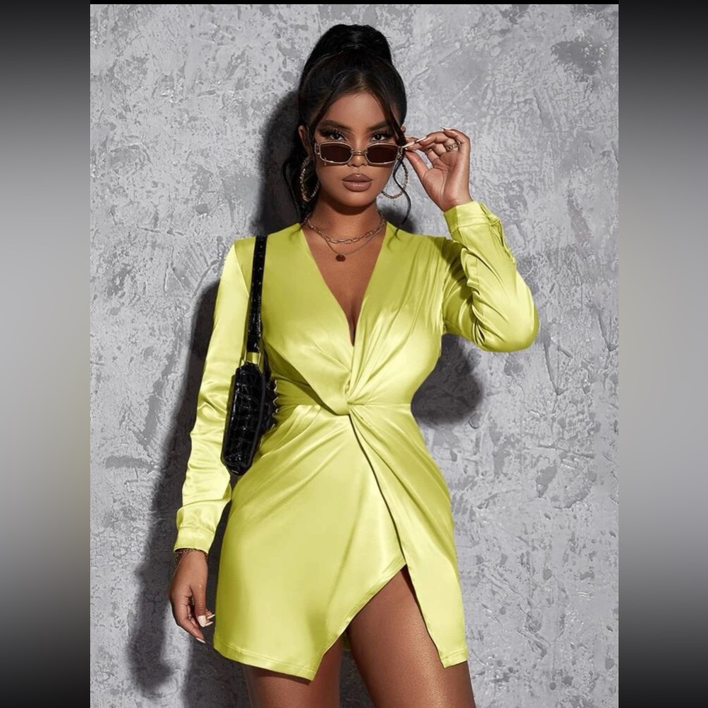 ☀️ 3/$30 SHEIN Twist Front Wrap Hem Satin Dress